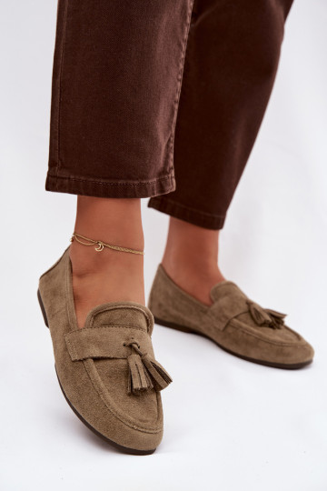 Mocasines de mujer con borlas color verde 2