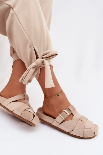 zapatillas de mujer Mule con rayas I Złotą con hebillas beige Ganelle
