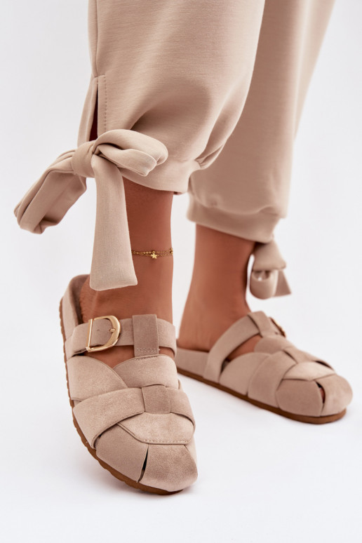 zapatillas de mujer Mule con rayas I Złotą con hebillas beige Ganelle