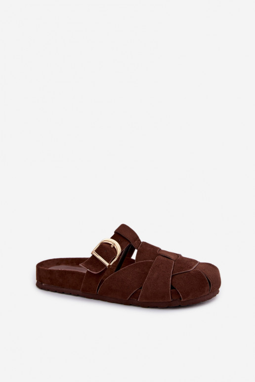 zapatillas de mujer Mule con rayas I Złotą con hebillas CzekoladoAe Ganelle