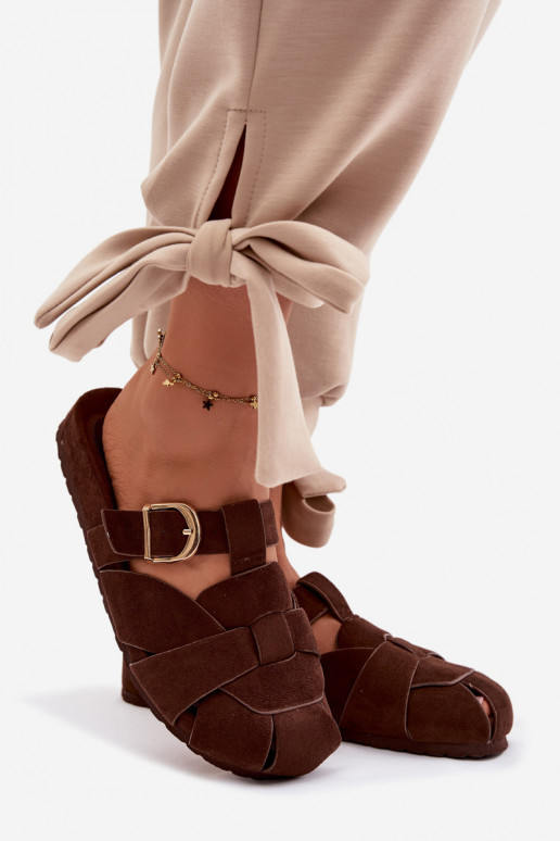 zapatillas de mujer Mule con rayas I Złotą con hebillas CzekoladoAe Ganelle