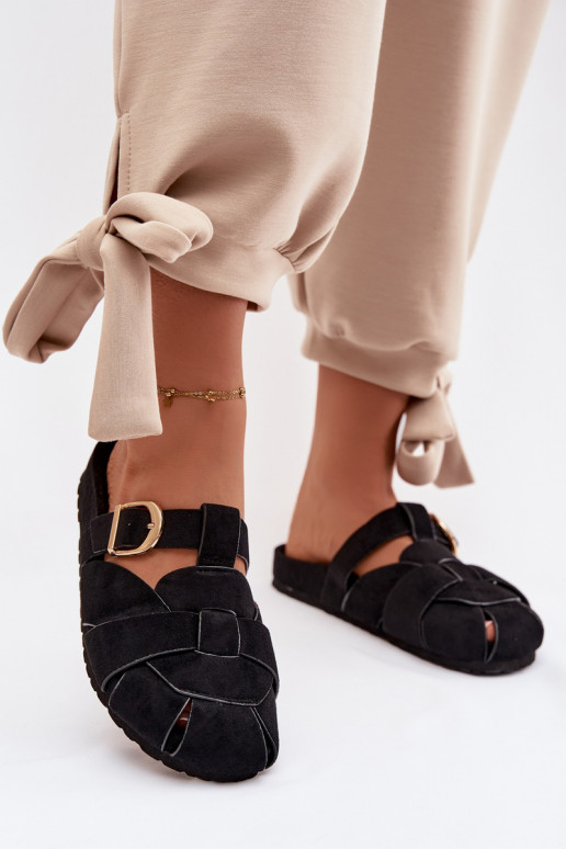 zapatillas de mujer Mule con rayas I Złotą con hebillas de color negro Ganelle