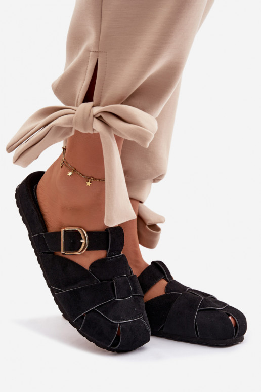 zapatillas de mujer Mule con rayas I Złotą con hebillas de color negro Ganelle