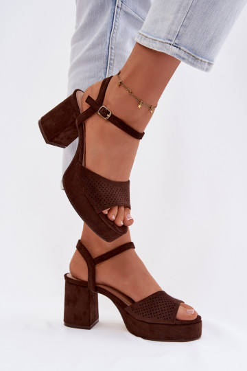 Sandalias de tacón alto para mujer.de gamuza ecológicau CzekoladoAe Iserelle