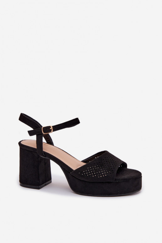 Sandalias de tacón alto para mujer.de gamuza ecológicau de color negro Iserelle