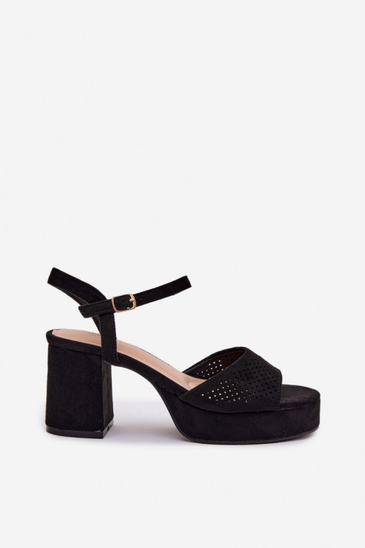 Sandalias de tacón alto para mujer.de gamuza ecológicau de color negro Iserelle