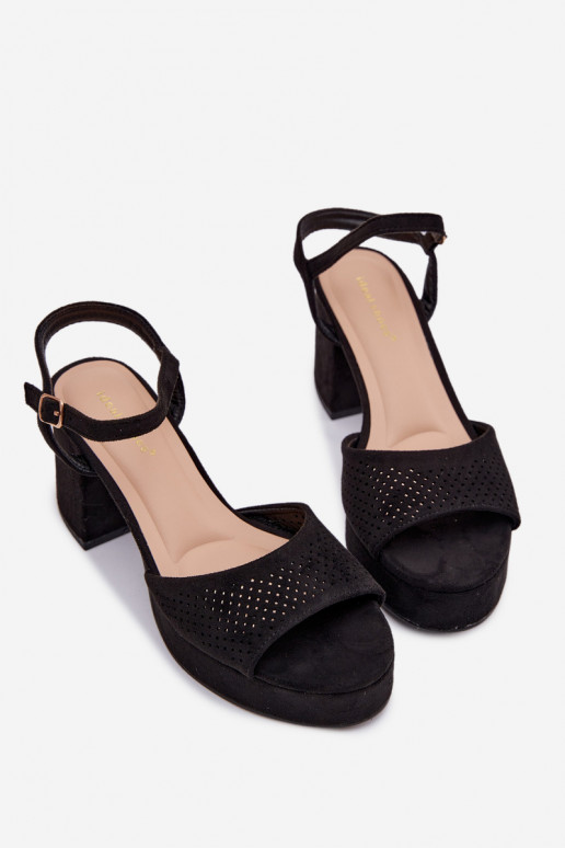 Sandalias de tacón alto para mujer.de gamuza ecológicau de color negro Iserelle