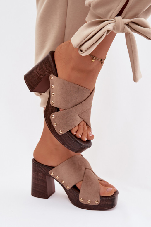 zapatillas de mujer con tacones Ze color doradomi Studs beige Nerelle