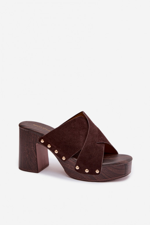 zapatillas de mujer con tacones Ze color doradomi Studs CzekoladoAe Nerelle