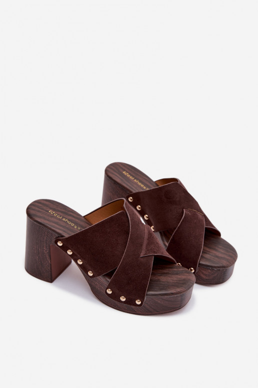 zapatillas de mujer con tacones Ze color doradomi Studs CzekoladoAe Nerelle