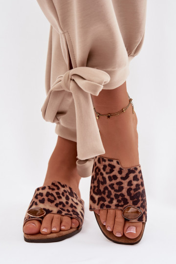 Zapatillas de mujer planas con elementos decorativos de ante con estampado de leopardo Selavine 2