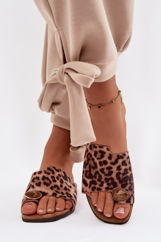 Zapatillas apartamento de mujeres Con decoraciones Detalem de gamuza ecológicaoAe con estampados de piel de leopardo Selavine