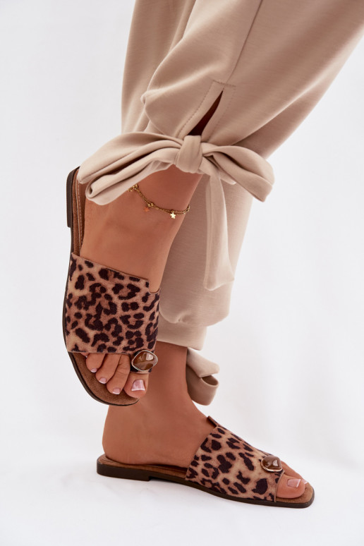 Zapatillas apartamento de mujeres Con decoraciones Detalem de gamuza ecológicaoAe con estampados de piel de leopardo Selavine