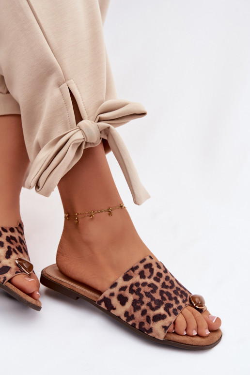 Zapatillas apartamento de mujeres Con decoraciones Detalem de gamuza ecológicaoAe con estampados de piel de leopardo Selavine