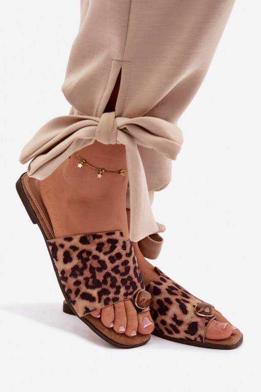 Zapatillas apartamento de mujeres Con decoraciones Detalem de gamuza ecológicaoAe con estampados de piel de leopardo Selavine