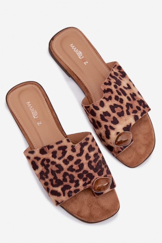 Zapatillas apartamento de mujeres Con decoraciones Detalem de gamuza ecológicaoAe con estampados de piel de leopardo Selavine