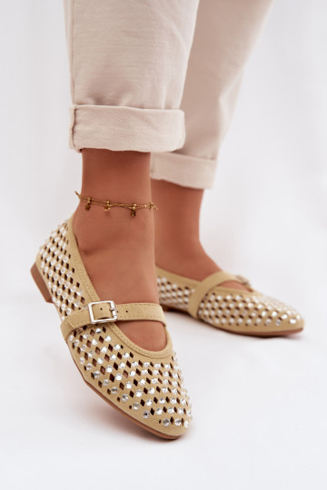 Bailarinas de mujer con elementos calados, brillantes y tiras de color amarillo Nilvessa 2