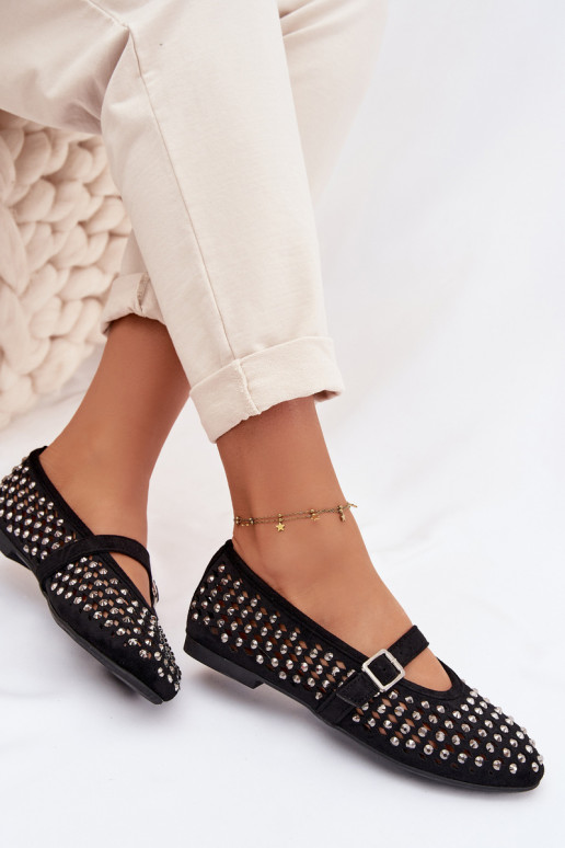 bailarinas Femenino con elementos calados con ojos centelleantes I Tirasem de color negro ENilvessa