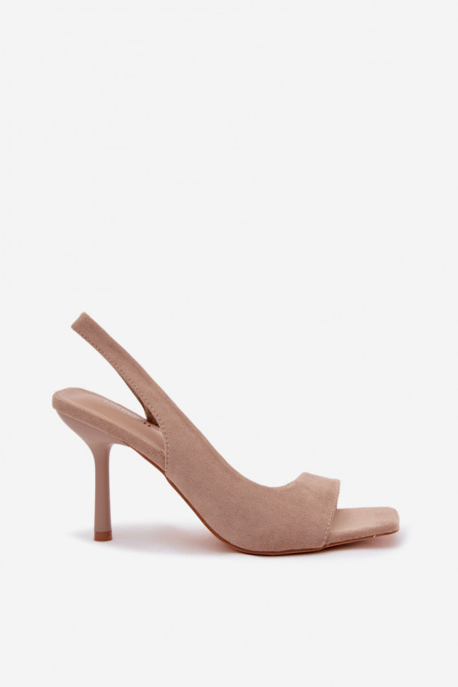 Sandalias de mujer con tacones finosde gamuza ecológicau beige Calvoria