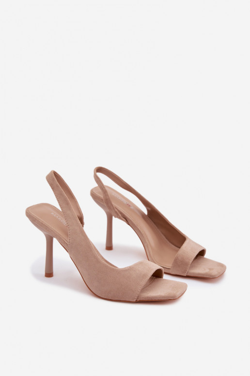 Sandalias de mujer con tacones finosde gamuza ecológicau beige Calvoria