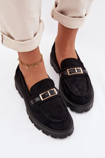 mocasines de mujer con hebillas doradas de color negro Mirelva