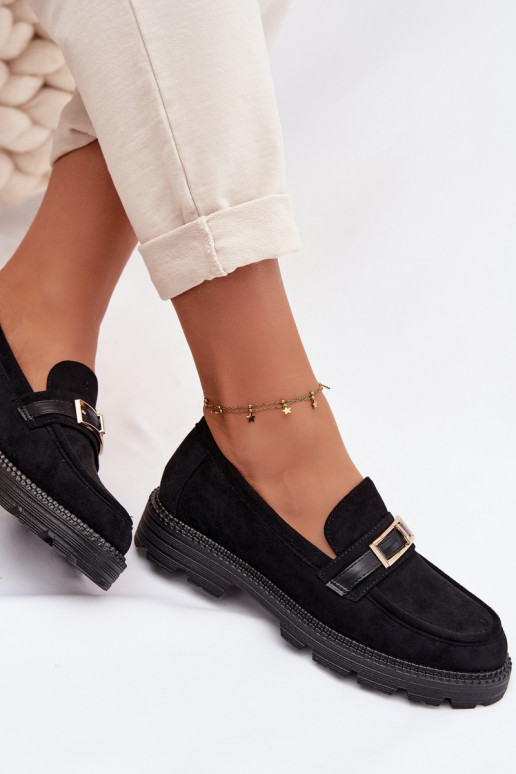 mocasines de mujer con hebillas doradas de color negro Mirelva