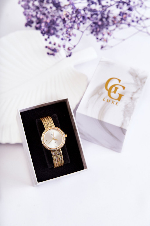reloj de mujer GG Luxe color dorado Con escudo plateado