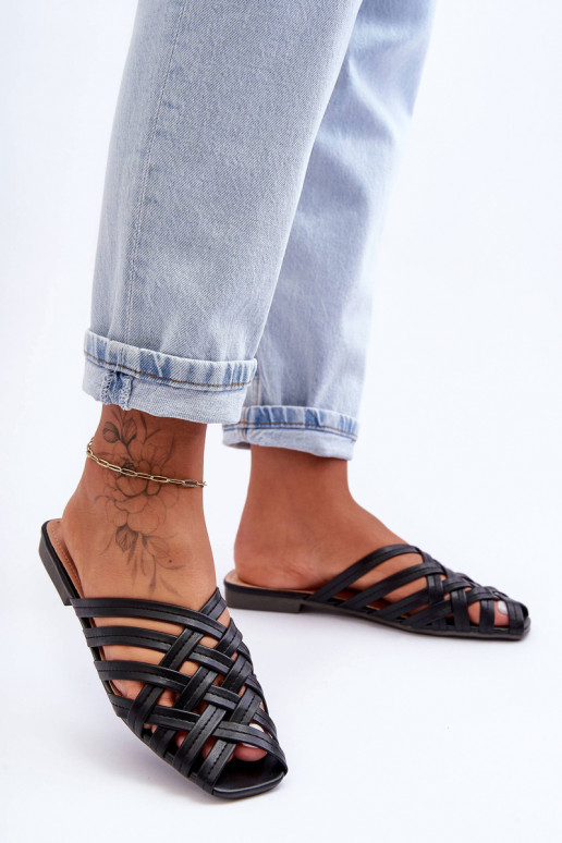 Piel Femenino Zapatillas con rayas de color negro Doralia