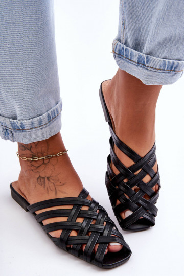 Piel Femenino Zapatillas con rayas de color negro Doralia 2