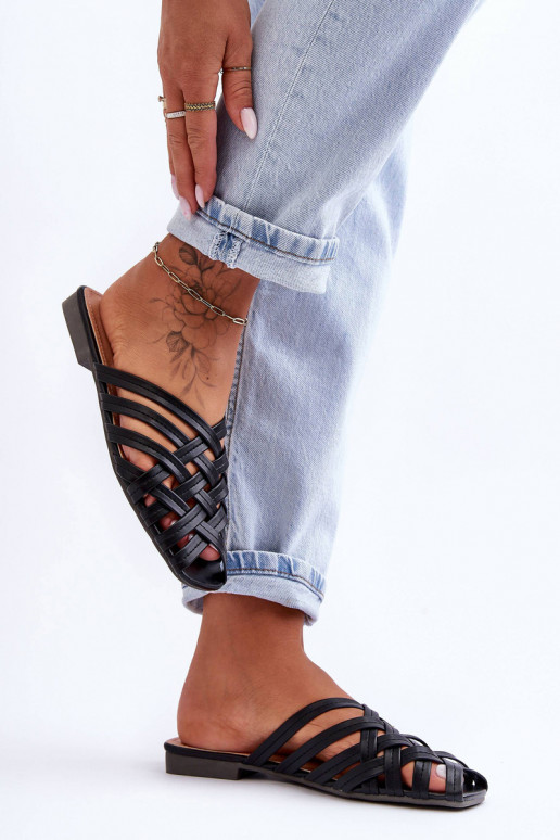 Piel Femenino Zapatillas con rayas de color negro Doralia