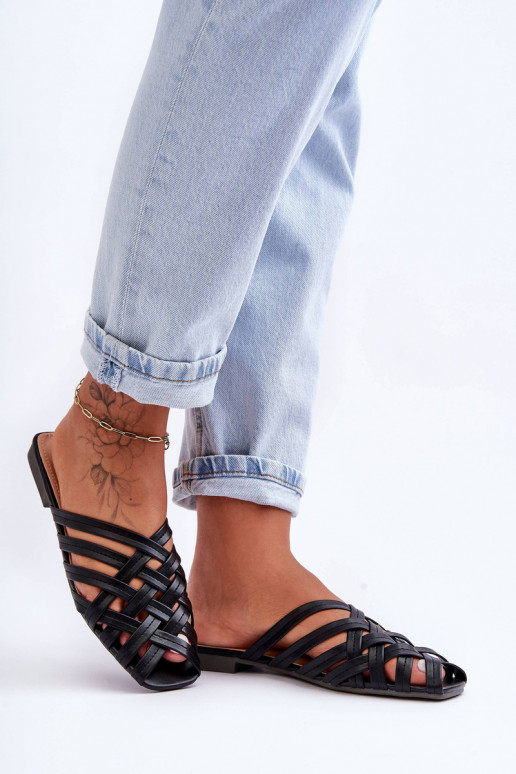 Piel Femenino Zapatillas con rayas de color negro Doralia