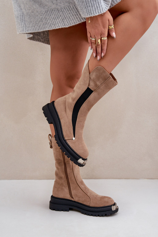 de gamuza calentamiento Botas con tacones anchos beige Palimra