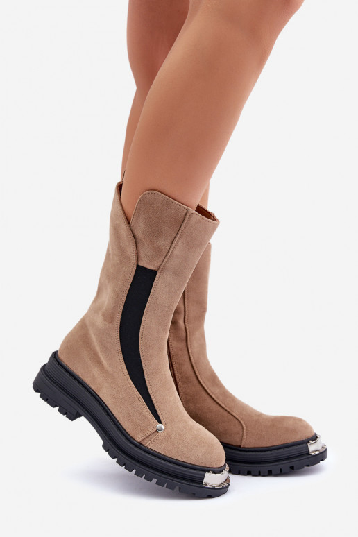 de gamuza calentamiento Botas con tacones anchos beige Palimra