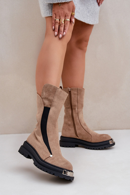 de gamuza calentamiento Botas con tacones anchos beige Palimra