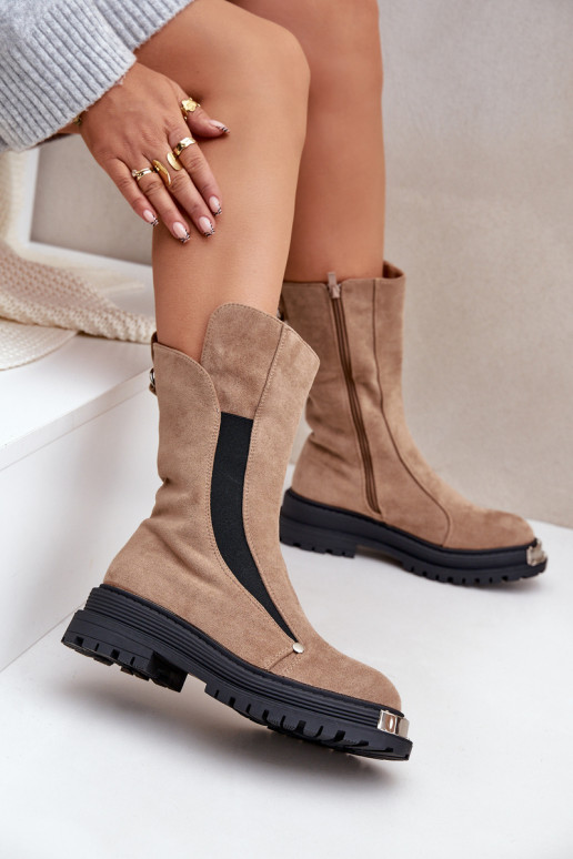 de gamuza calentamiento Botas con tacones anchos beige Palimra