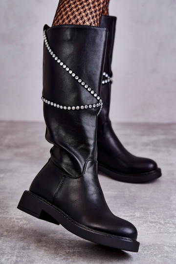 Femenino botas con hermosos detalles de color negro Finlay
