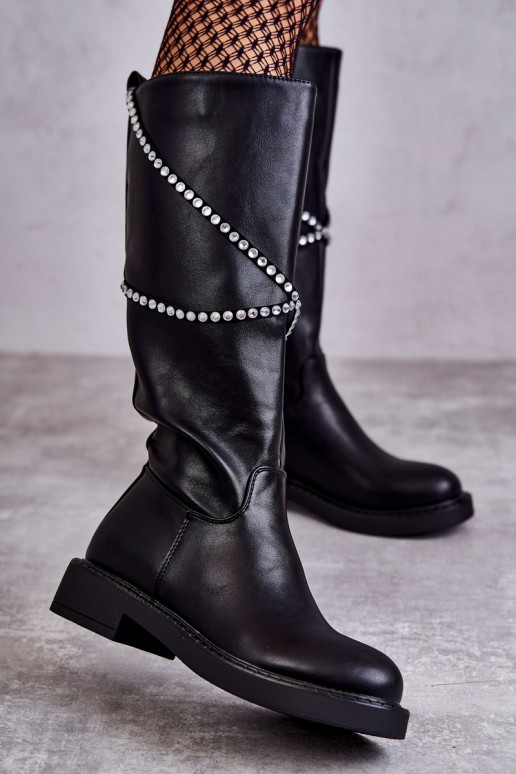 Femenino botas con hermosos detalles de color negro Finlay