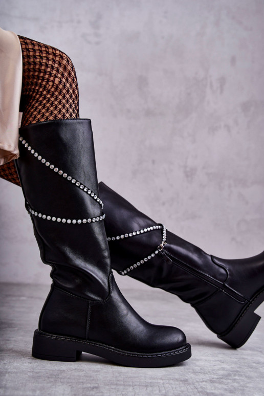 Femenino botas con hermosos detalles de color negro Finlay