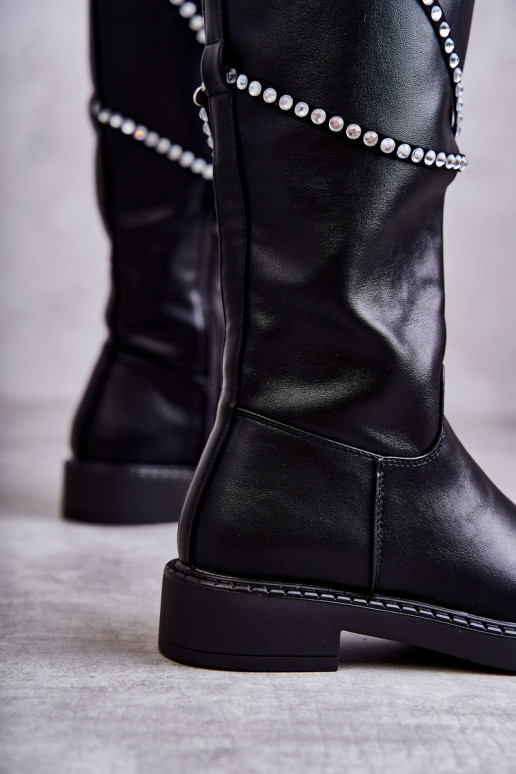 Femenino botas con hermosos detalles de color negro Finlay