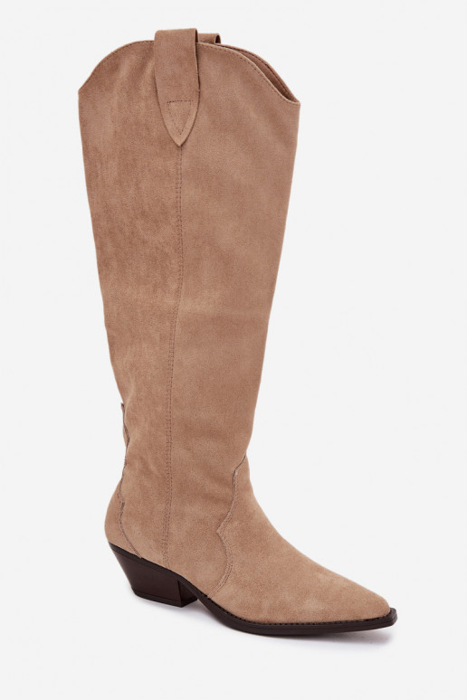 calentamiento botas estilo vaquero con taconesde gamuza ecológicau beige Jovianne