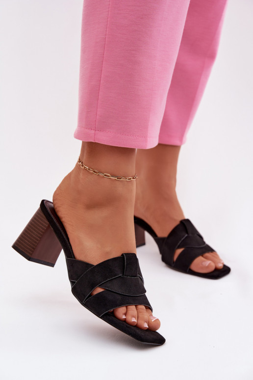 Zapatillas de mujer con tacones y tiras de ante sintético, color negro, Corivelle