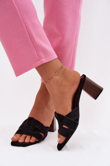 Zapatillas de mujer con tacones y tiras de ante sintético, color negro, Corivelle 2