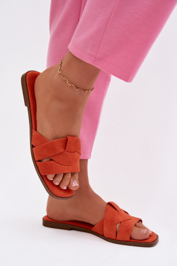 Chanclas de tacón bajo con tiras de ante sintético color naranja Florane