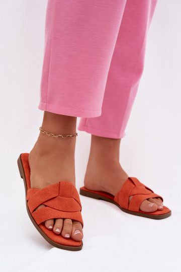 Chanclas de tacón bajo con tiras de ante sintético color naranja Florane 2