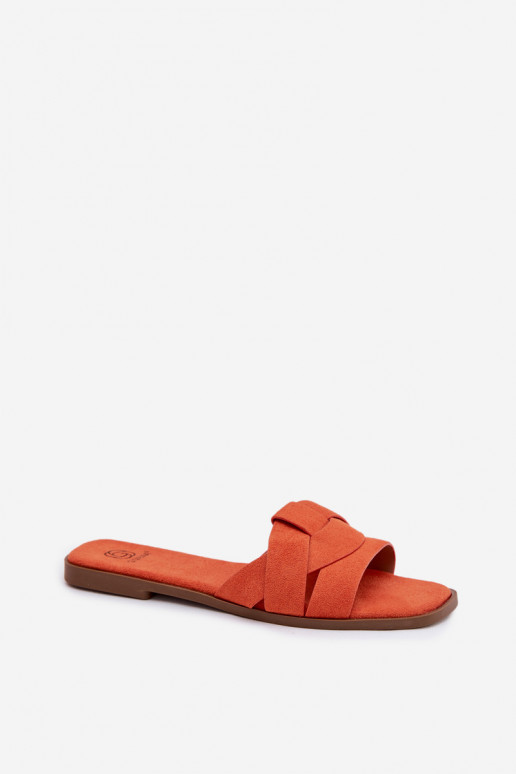 Zapatillas apartamento de mujeres con rayas de gamuza ecológicaoAe color naranja Florane