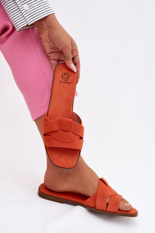 Zapatillas apartamento de mujeres con rayas de gamuza ecológicaoAe color naranja Florane