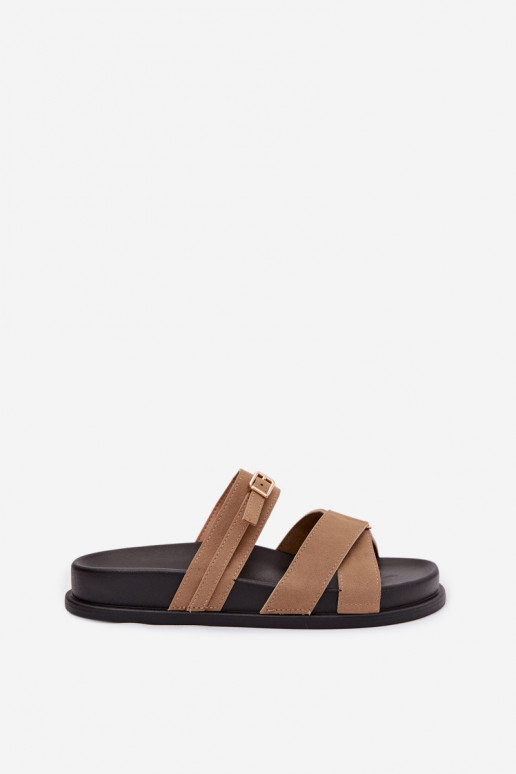 zapatillas de mujer con rayas I Złotą con hebillas beige Selorina