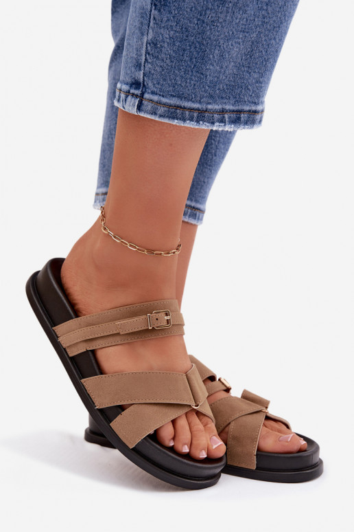 zapatillas de mujer con rayas I Złotą con hebillas beige Selorina