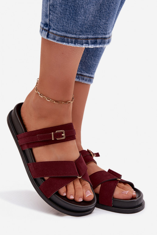 zapatillas de mujer con rayas I Złotą con hebillas borgoña Selorina