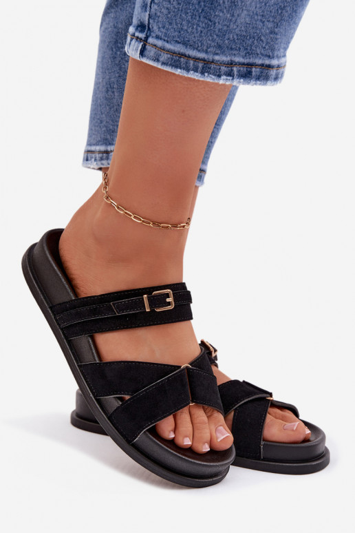 zapatillas de mujer con rayas I Złotą con hebillas de color negro Selorina